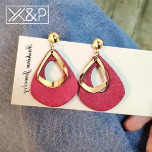X&P Geometric Wood Drop Earrings for Women Fashion